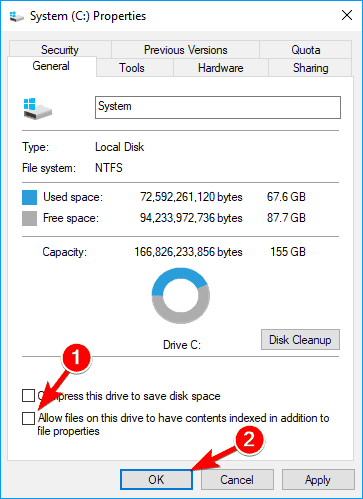 disable Windows indexing image