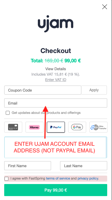 Fastspring Checkout: Enter Email